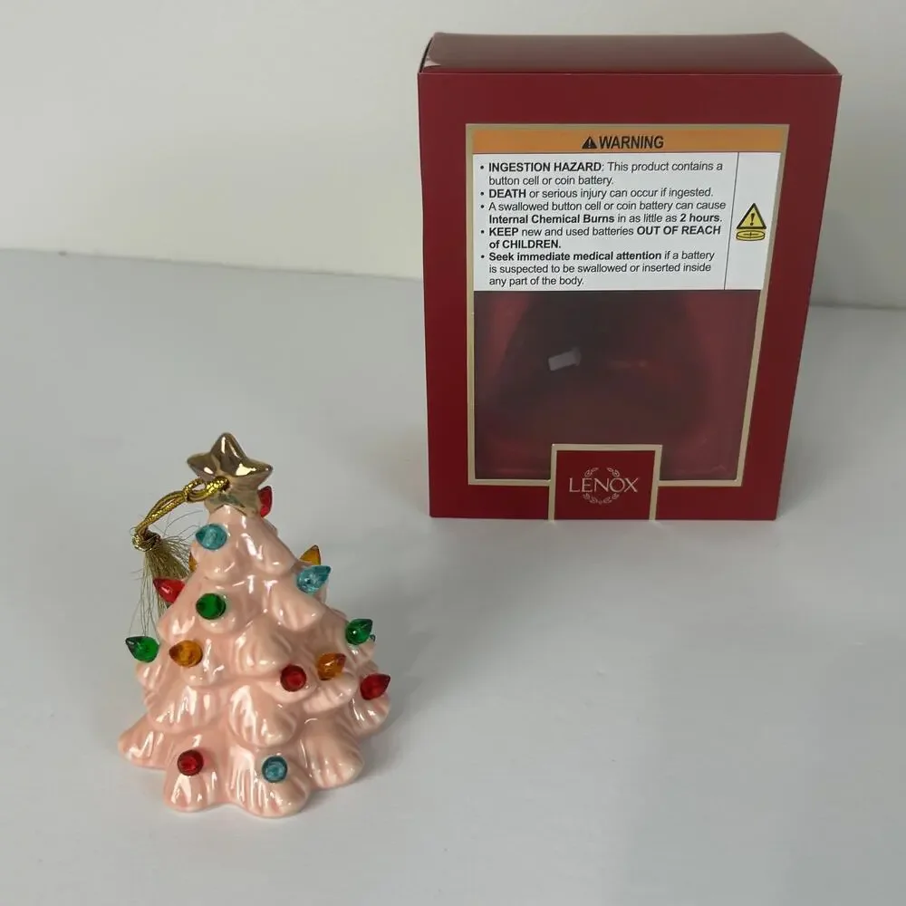 Lenox Treasured Traditions Pink Christmas Tree Ornament Light Up NIB